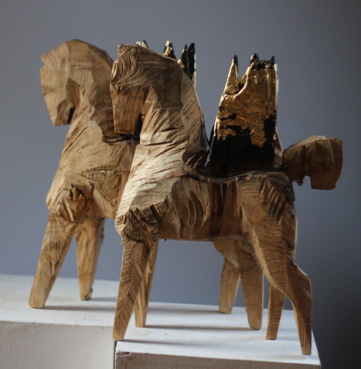 Скульптура под названием "Z CYKLU KONIKI BESK…" - Alex Johanson, Подлинное произведение искусства, Дерево