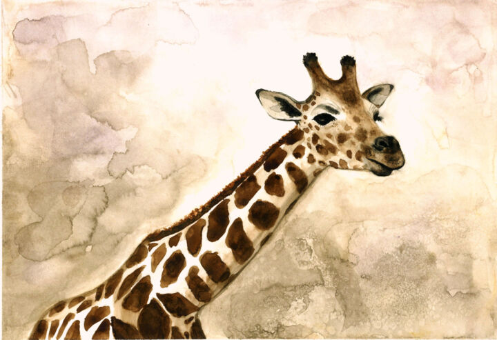 Peinture intitulée "Giraffe" par Aleksandra Marjanovic, Œuvre d'art originale, Aquarelle