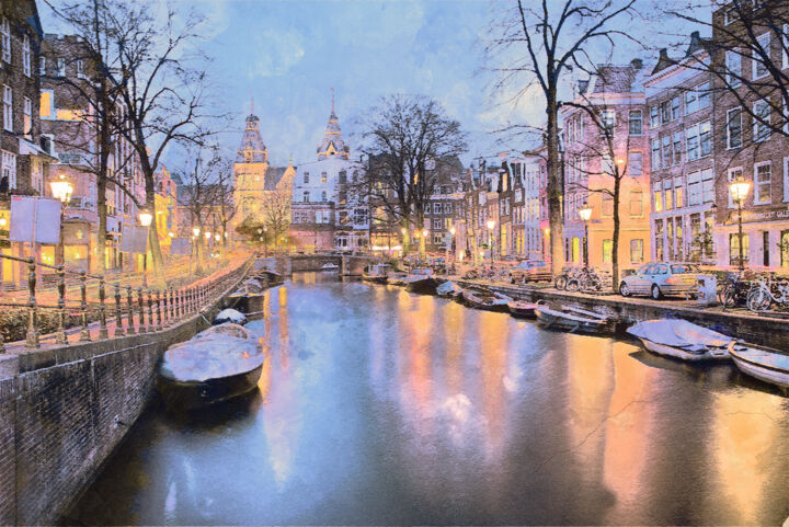 Цифровое искусство под названием "Winter Amsterdam" - Alex Mir, Подлинное произведение искусства, Цифровая живопись