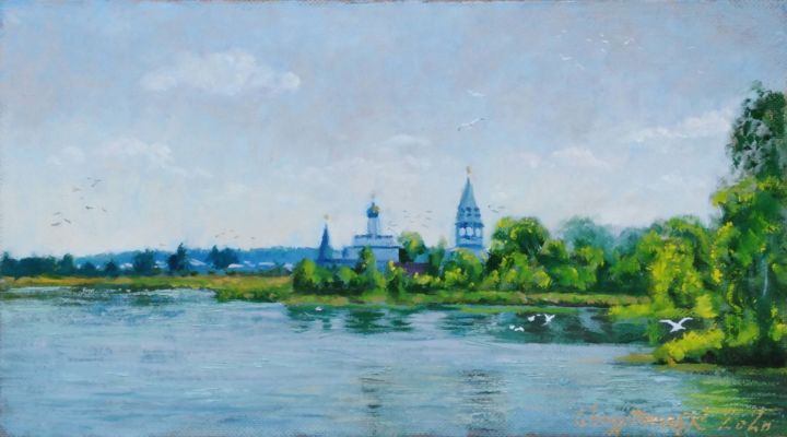 Painting titled "Озеро Тосканка" by Alexander Bezrodnykh, Original Artwork, Oil