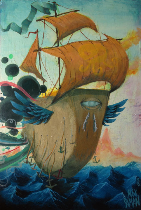 Painting titled "the ship" by Alex Saman, Original Artwork, Acrylic