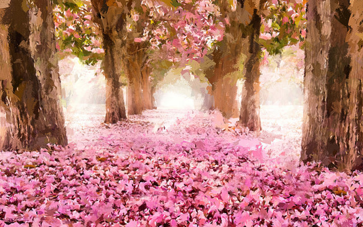 Digitale Kunst mit dem Titel "Fallen sakura leaves" von Aleksandr Suvorov, Original-Kunstwerk, Digitale Malerei