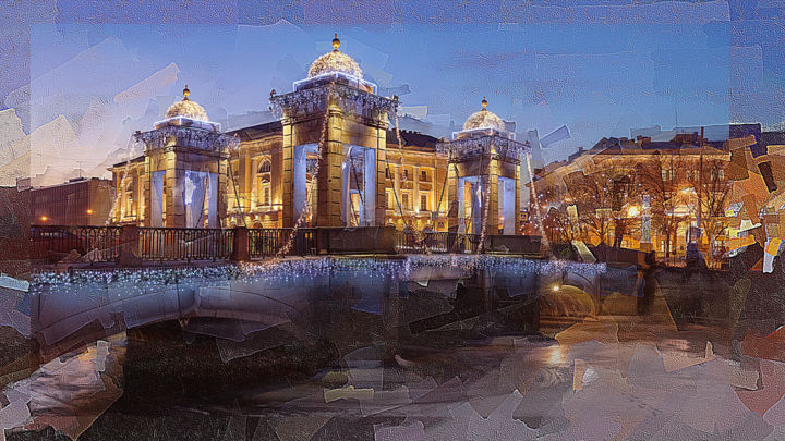 Arts numériques intitulée "Lomonosov bridge in…" par Aleksandr Suvorov, Œuvre d'art originale, Peinture numérique
