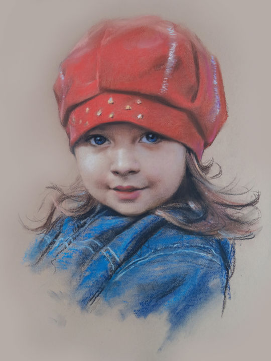 Картина под названием "В красной шапочке" - Alex Tochin, Подлинное произведение искусства, Пастель