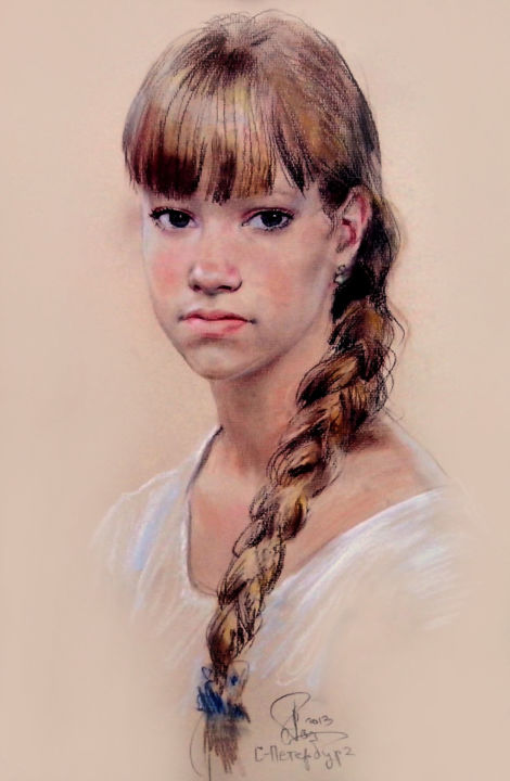 Картина под названием "Портрет девушки" - Alex Tochin, Подлинное произведение искусства, Пастель