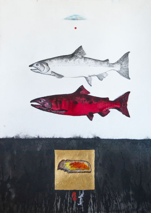 Painting titled "Fish. Gifts of Heav…" by Alexander Ustinoff, Original Artwork, Watercolor