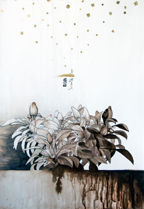 Рисунок под названием "Golden Rain. Series…" - Alexander Ustinoff, Подлинное произведение искусства, Чернила