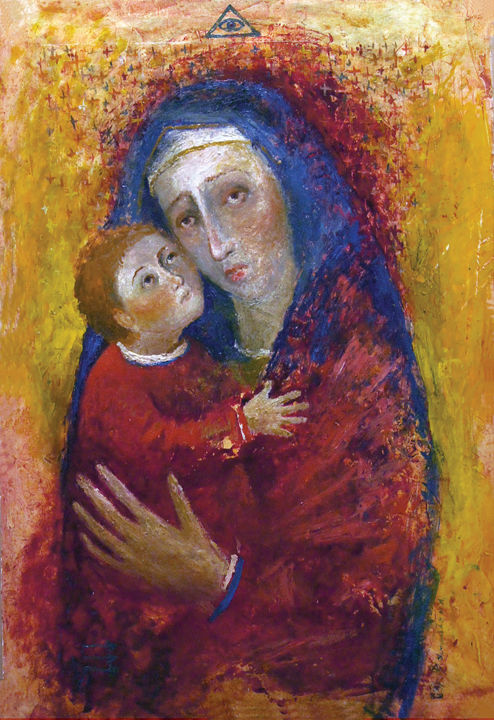 Pittura intitolato "Mother and Child" da Alexander Ustinoff, Opera d'arte originale, Olio