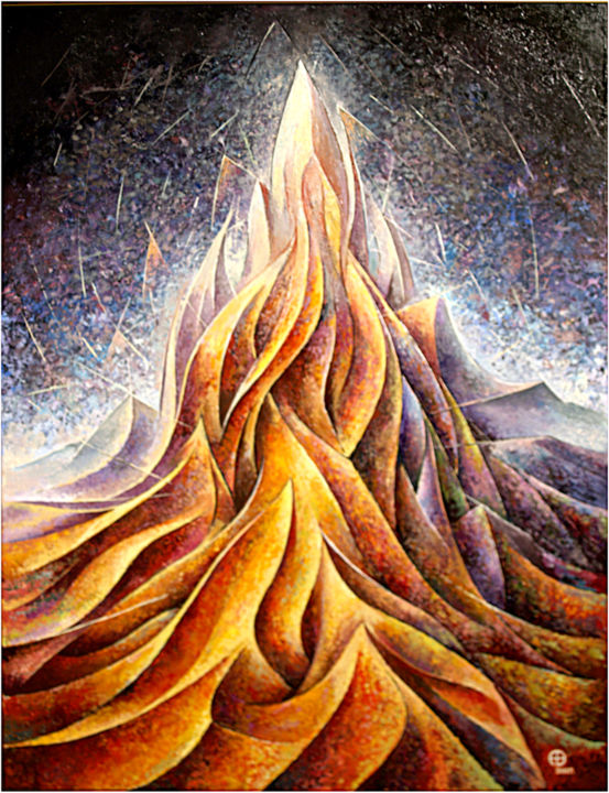 Pittura intitolato "The fire of the vol…" da Alexander Vlasov, Opera d'arte originale, Olio