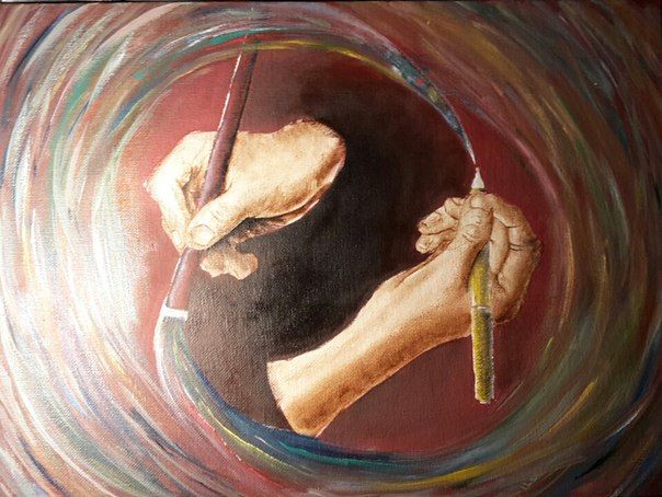 Peinture intitulée ""Слияние стилей"" par Alex Whitehawk, Œuvre d'art originale