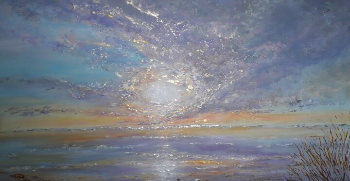 Painting titled "Horizon 2 (Passing…" by Alla Kosteleckaya, Original Artwork, Acrylic Mounted on Wood Stretcher frame