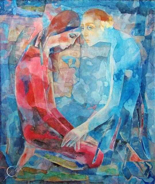 Painting titled "Уставший ангел" by Viktoryia Alfiaronak, Original Artwork, Oil