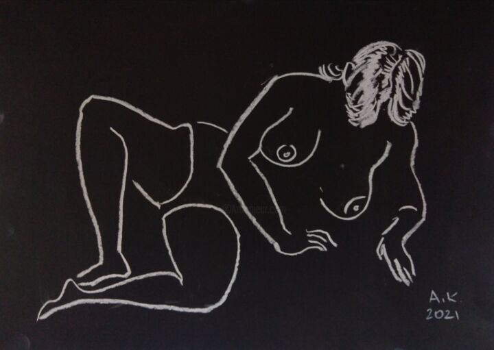 Drawing titled "Female figure on a…" by Alfia Kircheva, Original Artwork, Chalk