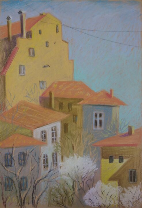 Drawing titled "Varna Courtyard" by Alfia Kircheva, Original Artwork, Pastel