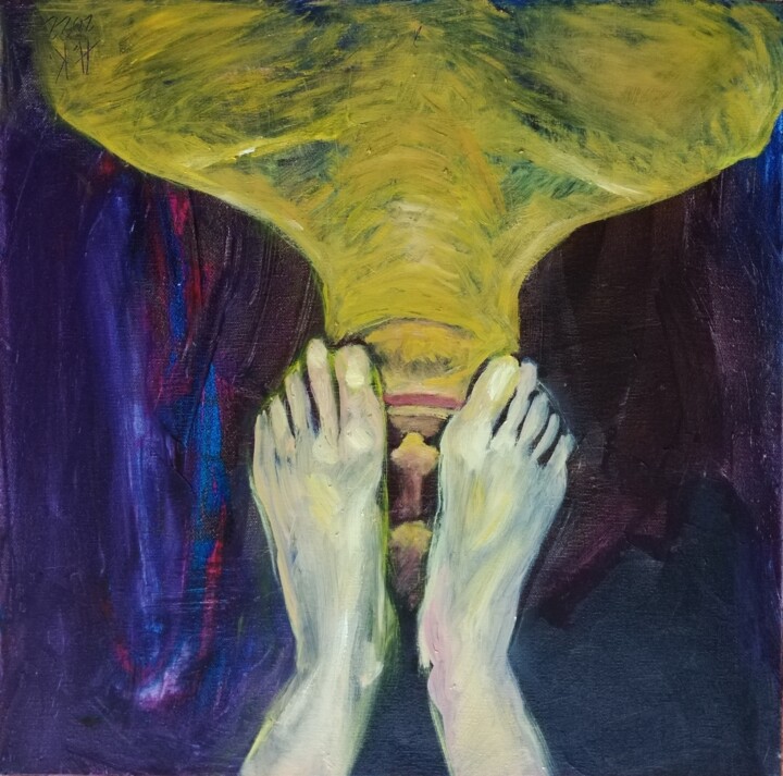 Painting titled "Foot Fetishist" by Alfia Kircheva, Original Artwork, Oil Mounted on Wood Stretcher frame