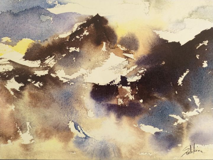 Pittura intitolato "Himalaya" da Alfia Sadikova, Opera d'arte originale, Acquarello