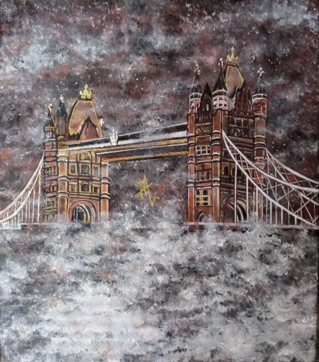 Painting titled "Tower Bridge" by Alfiyah Vj, Original Artwork, Gouache