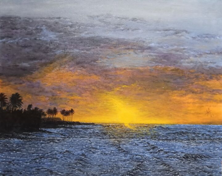 Painting titled "Midsummer's Sunset!" by Alfiyah Vj, Original Artwork, Acrylic