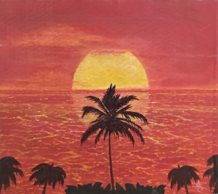 Painting titled "Red Lagoon" by Alfiyah Vj, Original Artwork, Acrylic