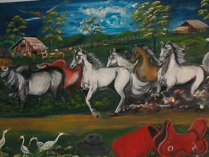 Painting titled "hacienda guadalajar…" by Alfonso Salinas Cruz, Original Artwork, Oil