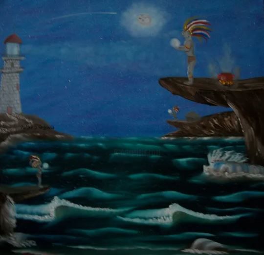 Malerei mit dem Titel "Honoring the Moon" von Alfonso Segovia, Original-Kunstwerk, Öl