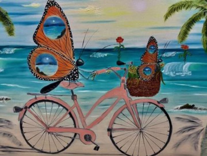 Painting titled "Ride by the Beach" by Alfonso Segovia, Original Artwork, Oil