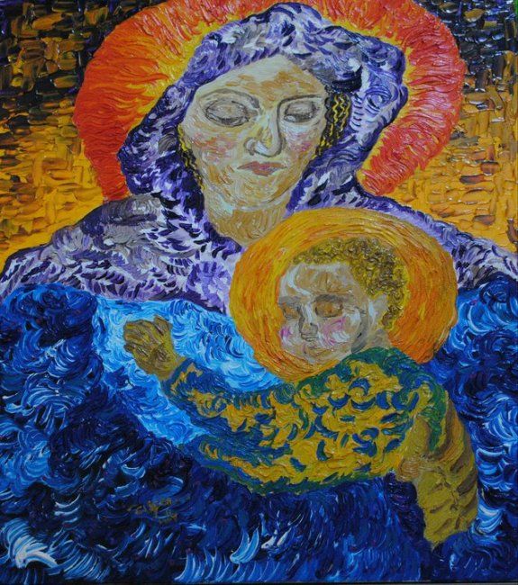 Painting titled "MADONNA AND CHILD" by Alfonsus Agusta, Original Artwork, Oil