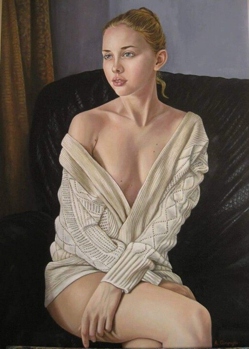 Painting titled "La ragazza dell'est" by Alfredo Campagna, Original Artwork, Oil