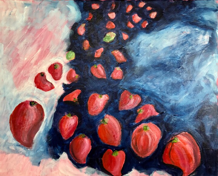 Painting titled "Strawberry Fields" by Alfredo Machado Zingg, Original Artwork, Acrylic Mounted on Wood Stretcher frame