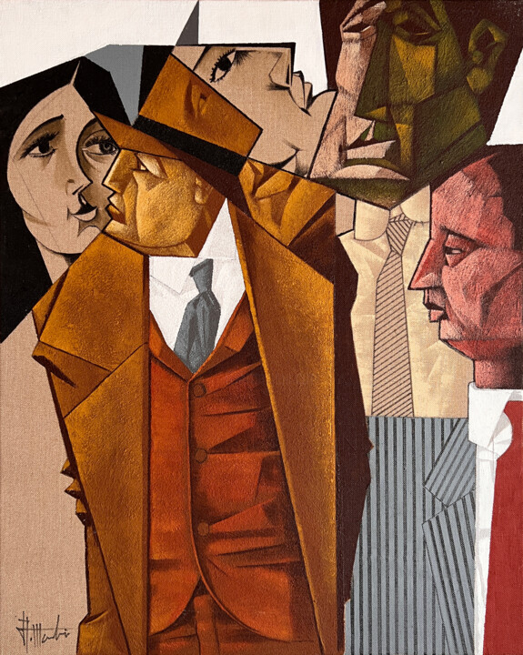 Pintura titulada "Composición Figuras…" por Alfredo Montaña, Obra de arte original, Oleo Montado en Bastidor de camilla de m…