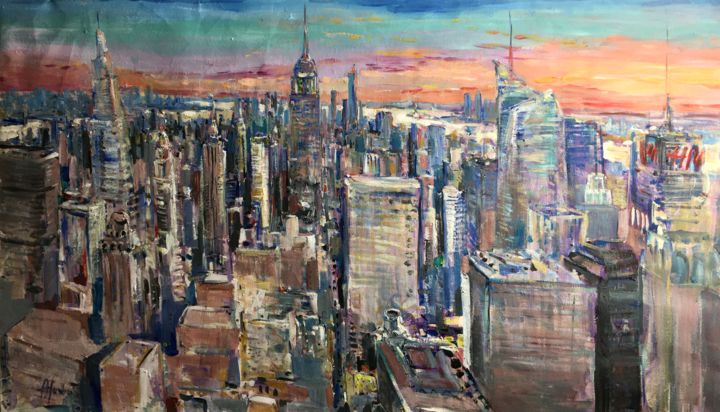 Painting titled "New York Skyline" by Altin Furxhi, Original Art, Acrylic