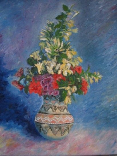 Painting titled "fleurs d'été" by Abdelmalek Mansour, Original Artwork