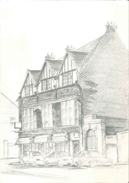 Drawing titled "Pub at Hackney stre…" by Algis, Original Artwork