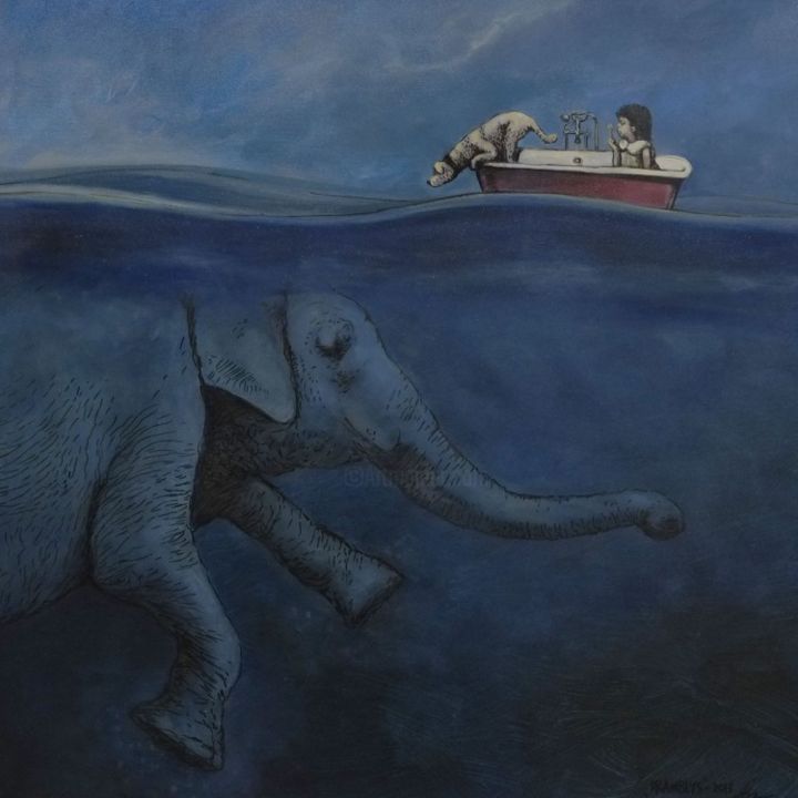 Malerei mit dem Titel "Elephant" von Algis Krisciunas, Original-Kunstwerk