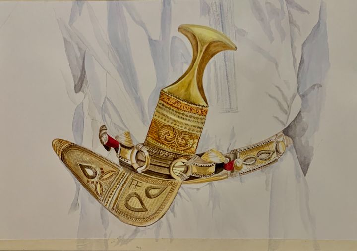 Pintura titulada "Traditional Omani D…" por Ali Ahmadi, Obra de arte original, Acuarela