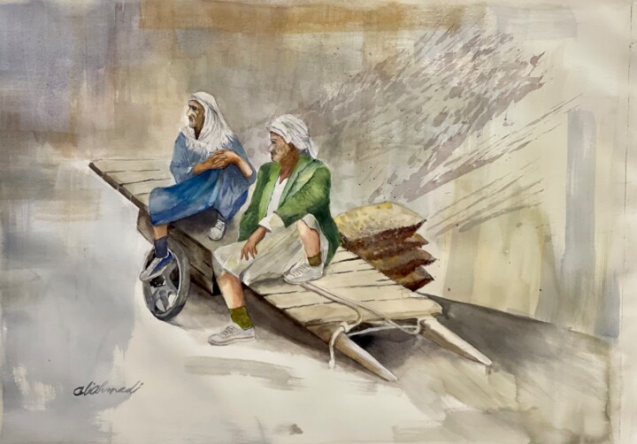 Peinture intitulée "Porters Break" par Ali Ahmadi, Œuvre d'art originale, Aquarelle