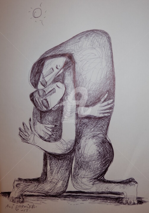 Zeichnungen mit dem Titel "AMOUR SPIRITUEL" von Ali Darwish, Original-Kunstwerk, Kugelschreiber