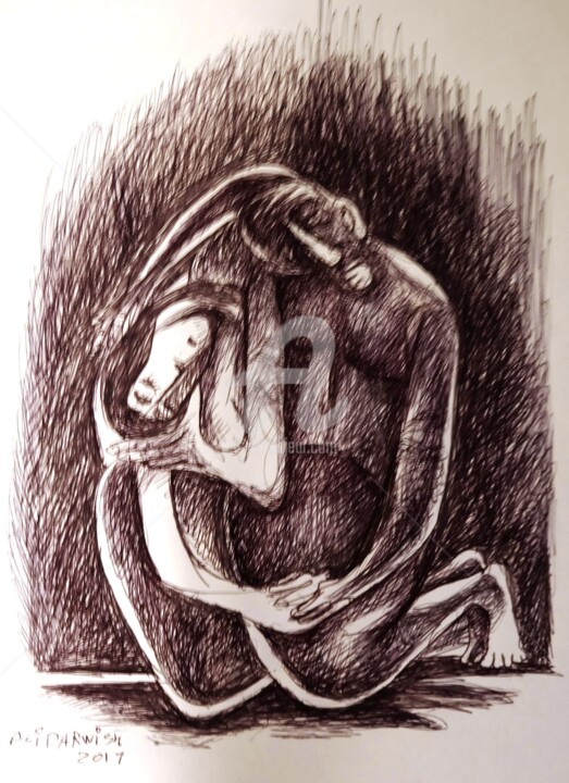 Drawing titled "NŒUD" by Ali Darwish, Original Artwork, Ballpoint pen