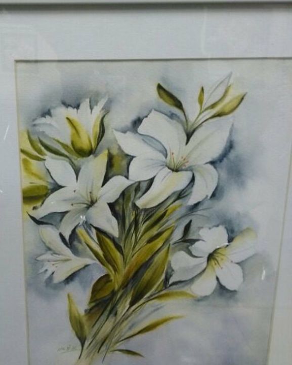 "white flowers" başlıklı Tablo Nasim Khalaj tarafından, Orijinal sanat, Suluboya