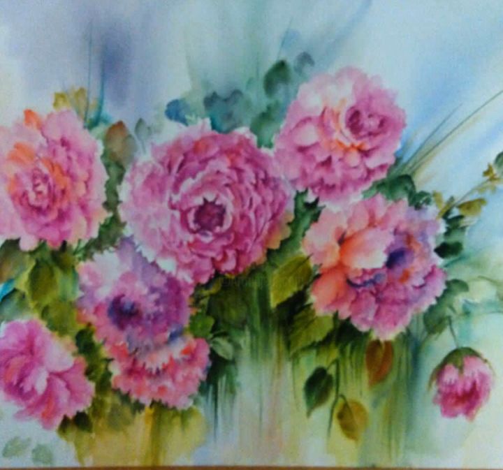 Painting titled "roses" by Nasim Khalaj, Original Artwork, Watercolor