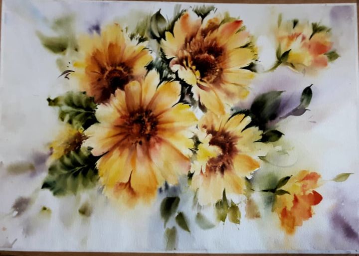 "sun flowers" başlıklı Tablo Nasim Khalaj tarafından, Orijinal sanat, Suluboya