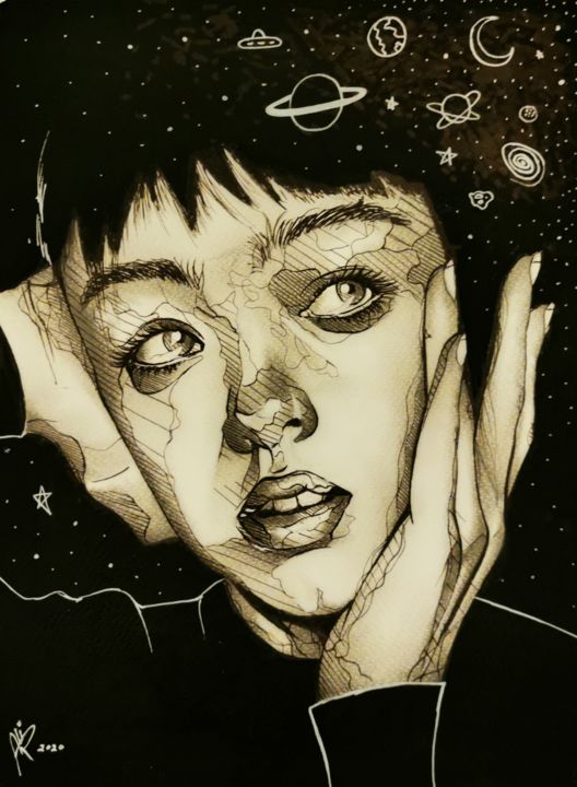 Dessin intitulée "Lost In Universe" par Ali Rifai, Œuvre d'art originale, Crayon