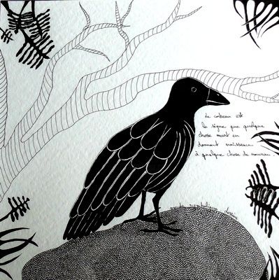 Dessin intitulée "Le Corbeau" par Alia, Œuvre d'art originale