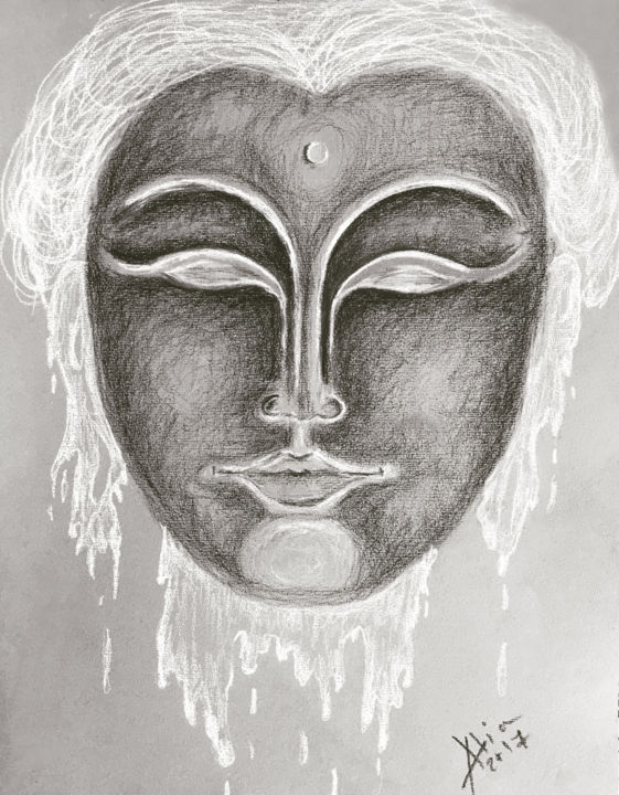 Dibujo titulada "Buddha ( water peac…" por Alia Beydoun, Obra de arte original, Carbón
