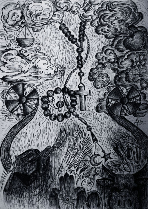 Dibujo titulada "beliefs against wit…" por Alia Beydoun, Obra de arte original, Tinta