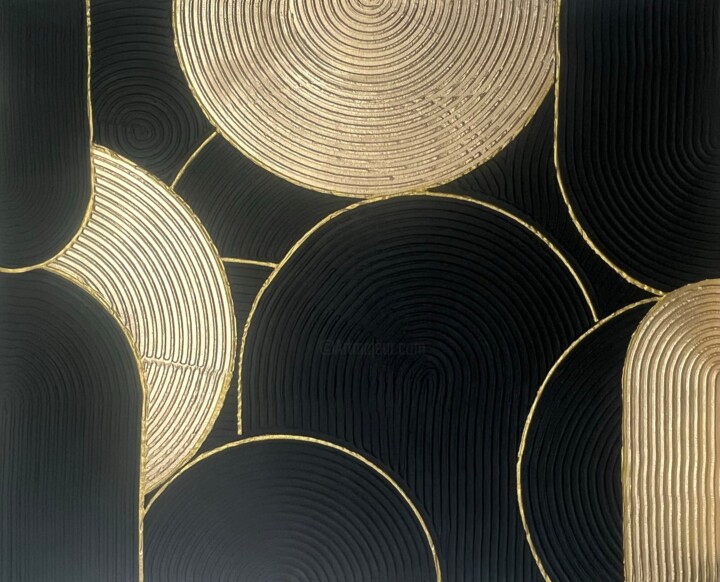 Картина под названием "ARCHES: Black and G…" - Alia-Rutt Nova, Подлинное произведение искусства, Акрил Установлен на Деревян…