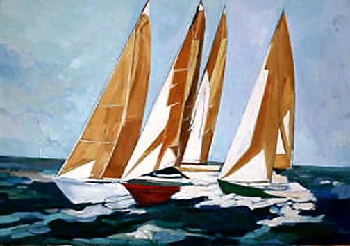 Pintura intitulada "velers regata,S.A,R…" por Josep Aliaga I Huguet, Obras de arte originais, Óleo