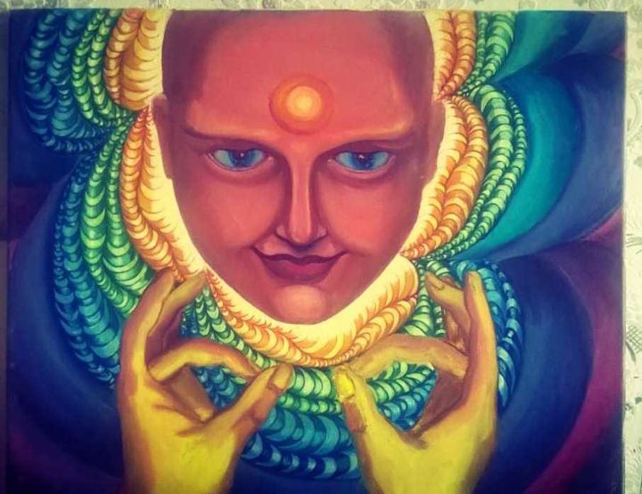 Картина под названием "Buddha" - Альбина Махмадалиева, Подлинное произведение искусства, Масло