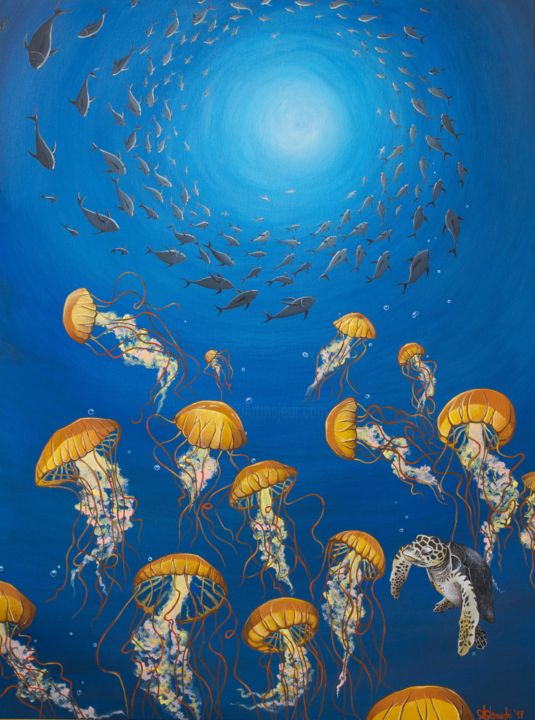 Painting titled "Life in Blue" by Alice Asnaghi, Original Art, Acrylic