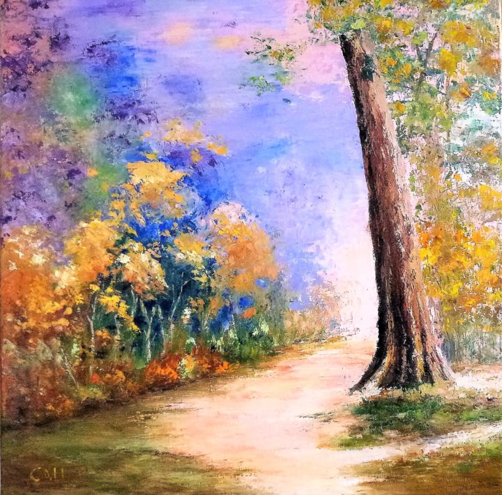 Painting titled "2018-allee-parc-mon…" by Alice Capelli, Original Artwork, Oil